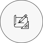 Икона на молив, който пише върху навита хартия с триъгълна линийка, символизираща Интериорен дизайн Studio28a.